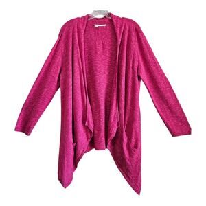 EILEEN FISHER Women's XL Cardigan Sweater Fuchsia Open Front Linen Cotton 44"